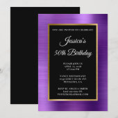 Amethyst Paars Gold Foil Black 50th Birthday Kaart (Voorkant / Achterkant)