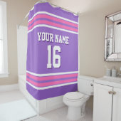 Amethyst Paars Hot Pink Wht Stripes Sports Jersey Douchegordijn (In situ)