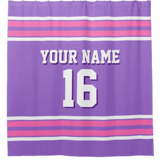Amethyst Paars Hot Pink Wht Stripes Sports Jersey Douchegordijn (Voorkant)
