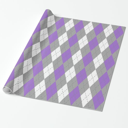 Amethyst Paars Houtskool Donkergrijs Wit XL Argyle Cadeaupapier (Uitgerold)