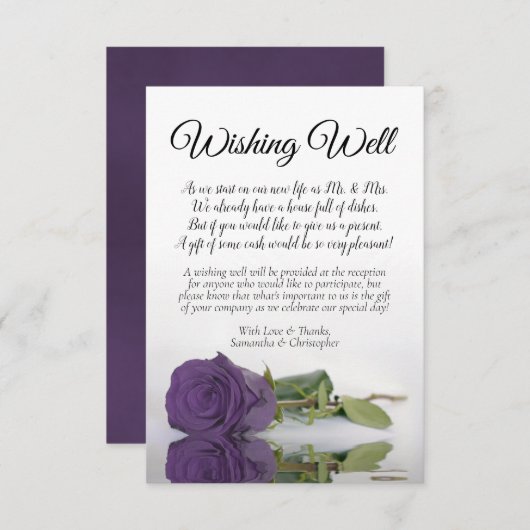 Amethyst Paars Roos Wedding Wishing Well Poem Informatiekaartje (Voorkant / Achterkant)