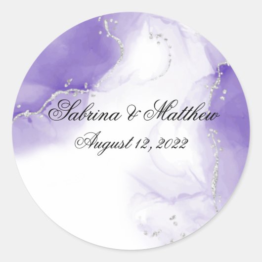 Amethyst Paars Script Silver Ronde Sticker (Voorkant)