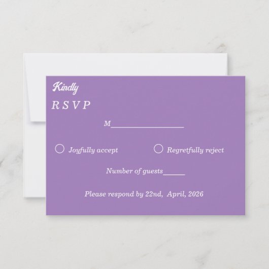 Amethyst Paars & Wit Minimalistisch Reactiekaart RSVP Kaartje (Voorkant)