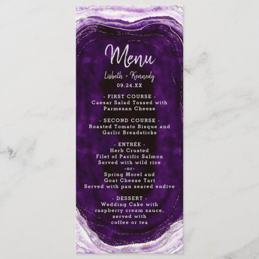 Amethyst Paars & Zilver Geode Agate Marmeren Eetta Menu (Voorkant)