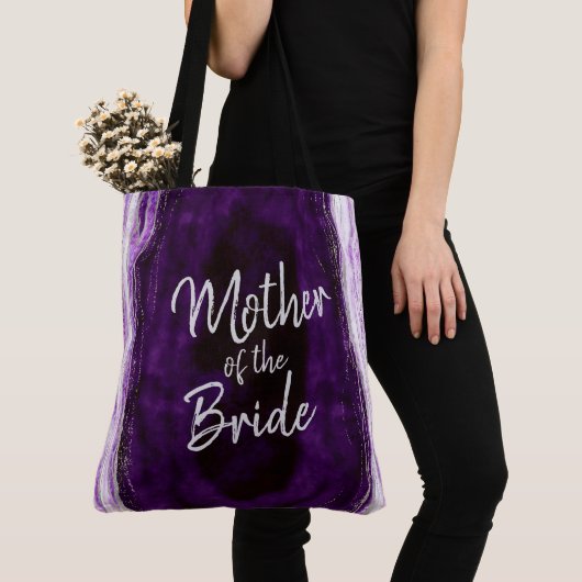 Amethyst Paars & Zilver Geode Moeder van de Bruid Tote Bag (Dichtbij)