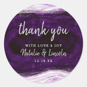 Amethyst Paars & Zilver Geode Trouw Dank Je Ronde Sticker