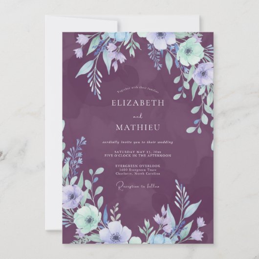 Amethyst Paarse Bladrijke Bruiloft Kaart (Voorkant)
