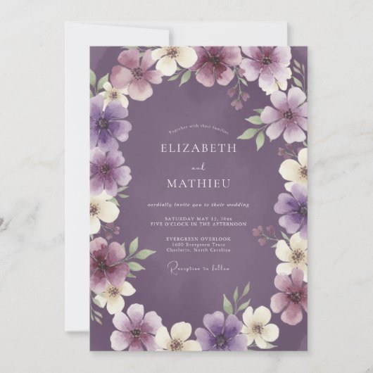 Amethyst Paarse Bloemenkrans Bruiloft Kaart (Voorkant)