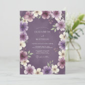 Amethyst Paarse Bloemenkrans Bruiloft Kaart (Staand voorkant)