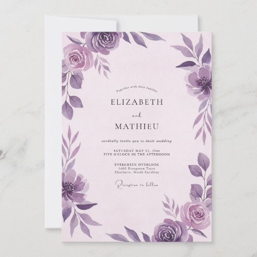 Amethyst Paarse Bloesem Bruiloft Kaart (Voorkant)