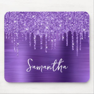 Amethyst Paarse Druppelende Glitter Glam Naam Muismat