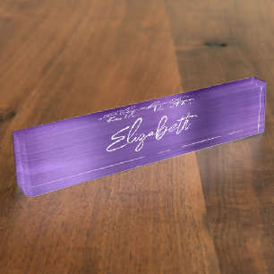 Amethyst Paarse Folie Moderne Borstel Schrift Naambordje