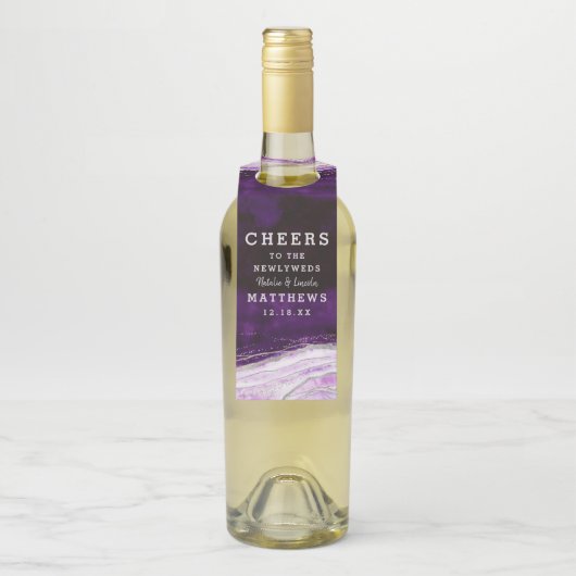 Amethyst Paarse Geode bruiloft Proost & Dank u Flessenhanger (Op fles)