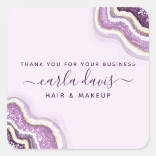 Amethyst Paarse Glitter Agate Geode Luxe Bedrijf Vierkante Sticker