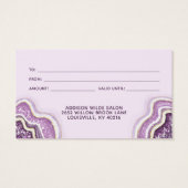 Amethyst Paarse Glitter Agate Geode Luxe Cadeaukaa Visitekaartje (Achterkant)