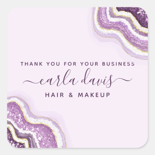 Amethyst Paarse Glitter Agate Geode Luxe Zakelijk Vierkante Sticker (Voorkant)
