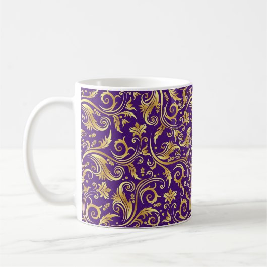 Amethyst Paarse Golden Scrollwork Koffiemok (Links)