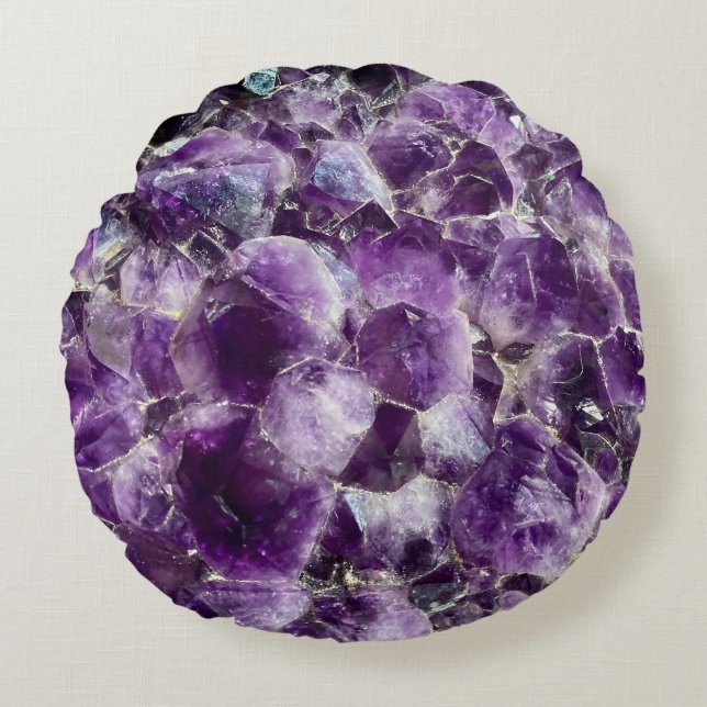 Amethyst Paarse Kristal Rond Kussen (Voorkant)