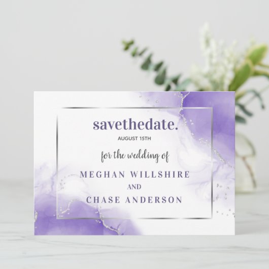 Amethyst Paarse minimalistische zilver Kaart (Staand voorkant)