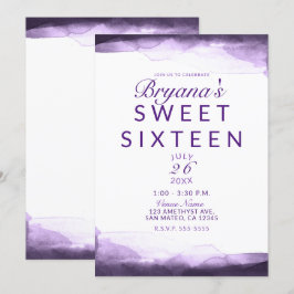 Amethyst Paarse Pruim Moderne Chic Sweet 16 Feest Kaart
