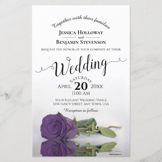Amethyst Paarse Roos BUDGET Weddenschap Uitnodigin (Voorkant)
