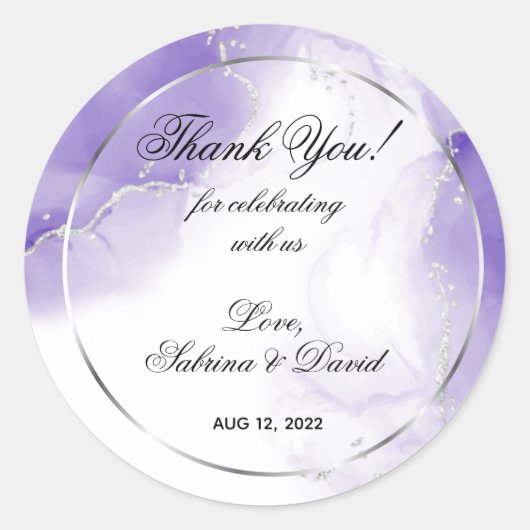 Amethyst Paarse Script Silver Custom Ronde Sticker (Voorkant)