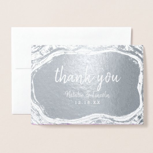 Amethyst Paarse & Silver Dank u bruiloft foto Folie Kaarten (Voorkant met envelop)