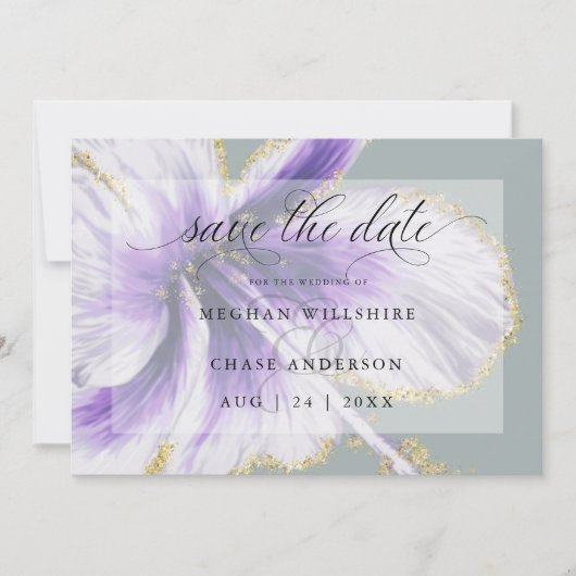 Amethyst Paarse Tropische Bloem Waterverf Opslaan  Save The Date (Voorkant)