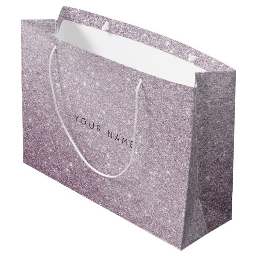 Amethyst Paarse White Plum Glitter Favor Gift Bag Groot Cadeauzakje (Achterkant Gekanteld)