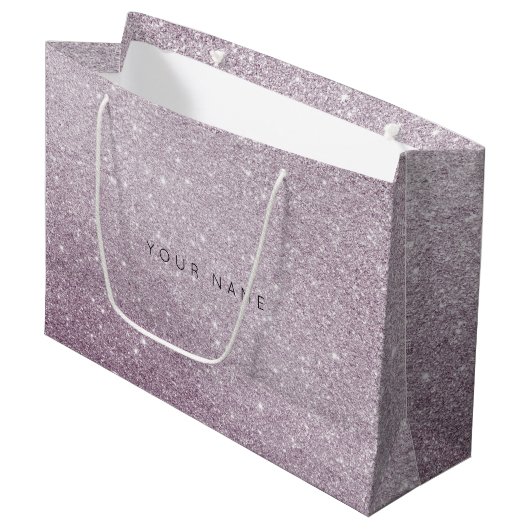 Amethyst Paarse White Plum Glitter Favor Gift Bag Groot Cadeauzakje (Voorkant Gekanteld)