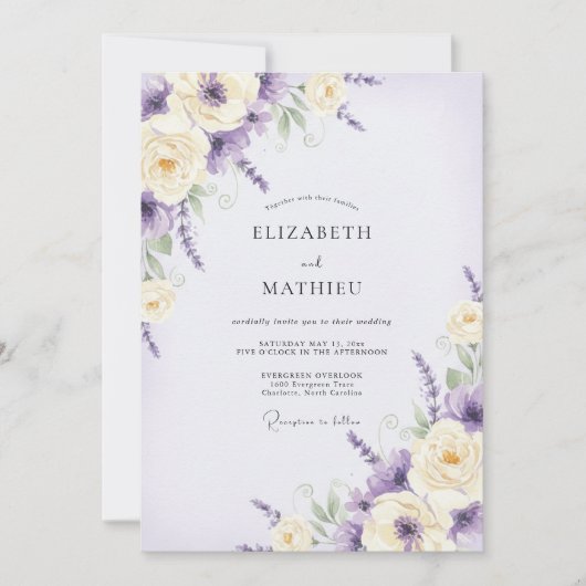 Amethyst Paarse Wilde Bloemen Bruiloft Kaart (Voorkant)