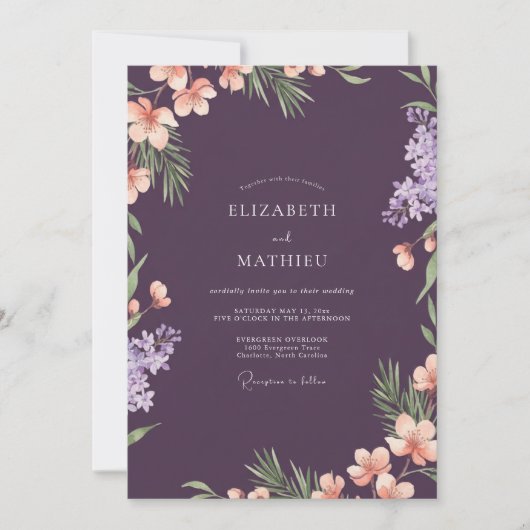 Amethyst Paarse Wilde Bloemen Bruiloft Kaart (Voorkant)