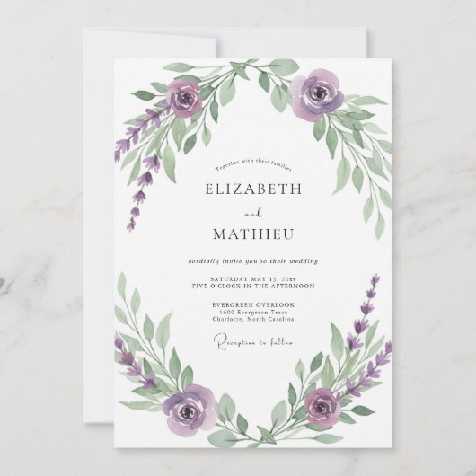 Amethyst Paarse Wingebruiloft Kaart (Voorkant)