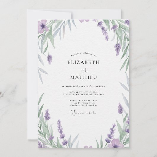 Amethyst Parel Zilveren Blad Bruiloft Kaart (Voorkant)