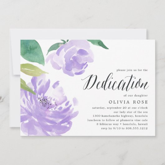 Amethyst Peony | Baby Dedication Invitation Kaart (Voorkant)