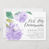 Amethyst Peony | Eerste Heilige Communie uitnodigi Kaart (Voorkant)