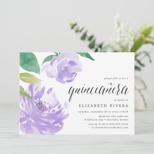 Amethyst Peony | Uitnodiging uit Quinceanera (Staand voorkant)