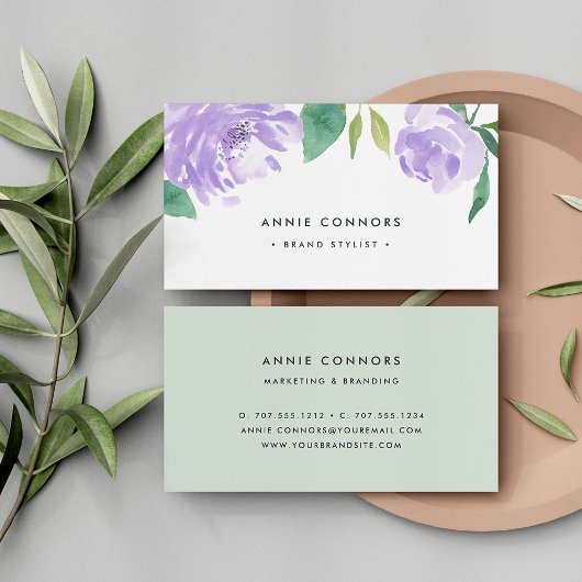 Amethyst Peony | Waterverf Floral Visitekaartje