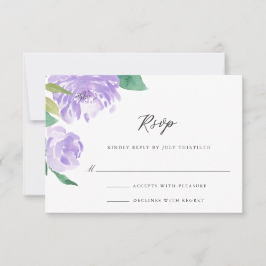 Amethyst Peony Wedding Mail-in RSVP Kaartje (Voorkant)