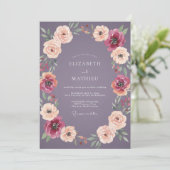 Amethyst Perzik Ranunculus Eucalyptus Bruiloft Kaart (Staand voorkant)