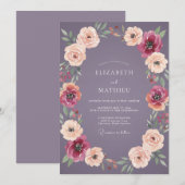 Amethyst Perzik Ranunculus Eucalyptus Bruiloft Kaart (Voorkant / Achterkant)