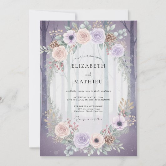 Amethyst Perzik Ranunculus Sage Bruiloft Kaart (Voorkant)