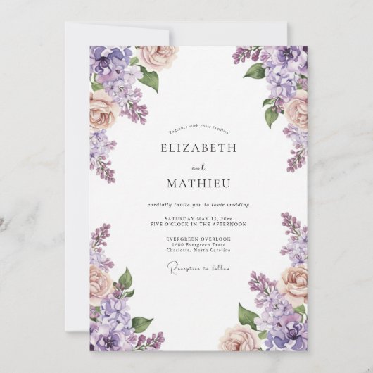 Amethyst Perzik Wisteria Bruiloft Kaart (Voorkant)