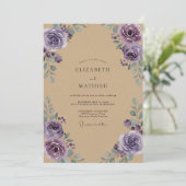 Amethyst Pioen Kraft Bruiloft Kaart (Staand voorkant)