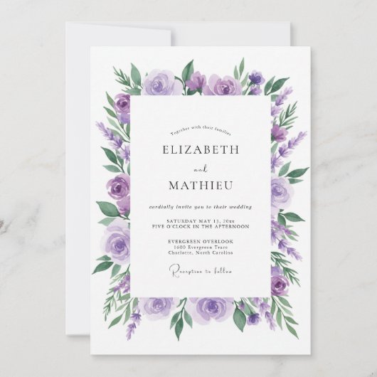 Amethyst Pioenblad Bruiloft Kaart (Voorkant)