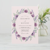Amethyst Pruim Ranunculus Eucalyptus Bruiloft Kaart (Staand voorkant)