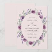 Amethyst Pruim Ranunculus Eucalyptus Bruiloft Kaart (Voorkant / Achterkant)