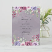Amethyst Pruim Ranunculus Salie Bruiloft Kaart (Staand voorkant)