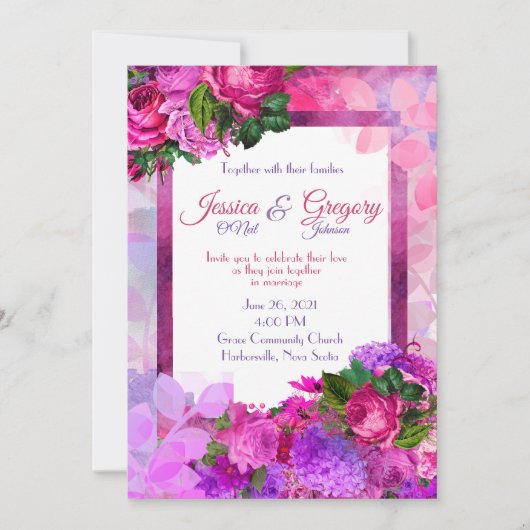 Amethyst Raspberry Floral Wedding Invitation Kaart (Voorkant)
