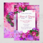 Amethyst Raspberry Floral Wedding Invitation Kaart (Voorkant / Achterkant)